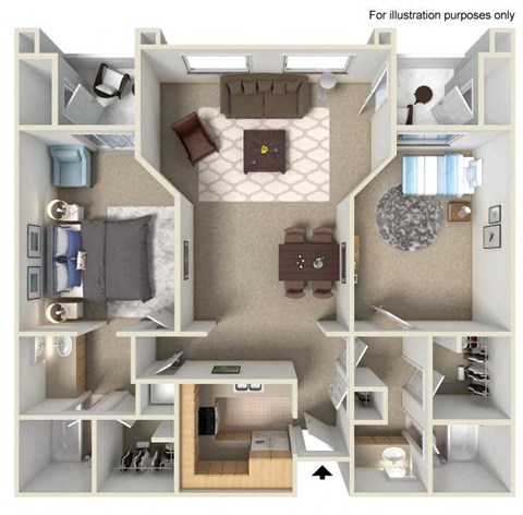 2 bed 2 bath floor plan D at Nobel Court, San Diego, CA